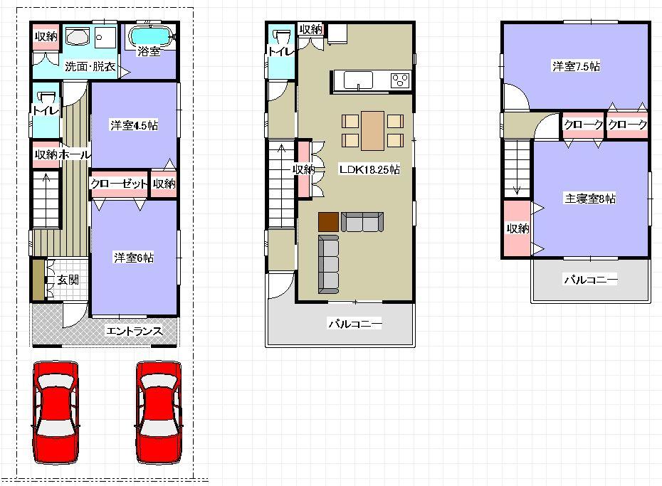 Floor plan. 31,800,000 yen, 4LDK, Land area 88.05 sq m , Building area 110.82 sq m large garage 2 cars! ! You can freely design also you received