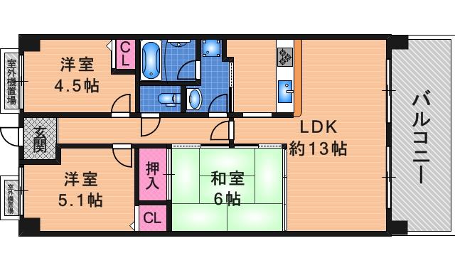 Floor plan. 3LDK, Price 22.5 million yen, Footprint 63 sq m , Balcony area 10.2 sq m spacious 3LDK, It is a functional kitchen!