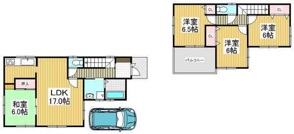 Floor plan. 25,800,000 yen, 4LDK, Land area 92.48 sq m , Spacious living space in the building area 93.96 sq m total living room with storage space ☆