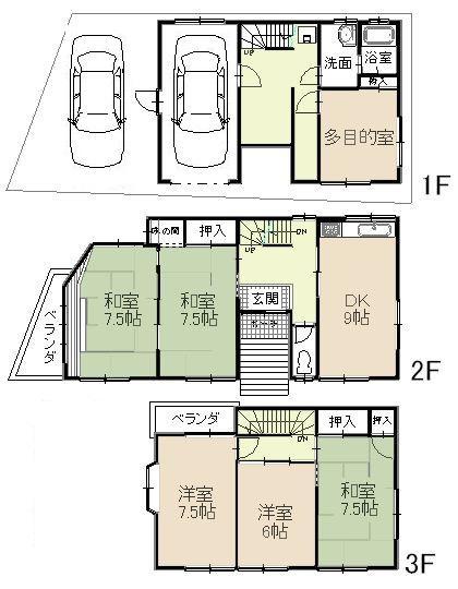 Floor plan. 9.8 million yen, 6DK, Land area 78.32 sq m , Building area 122.49 sq m 6DK + garage two possible! 