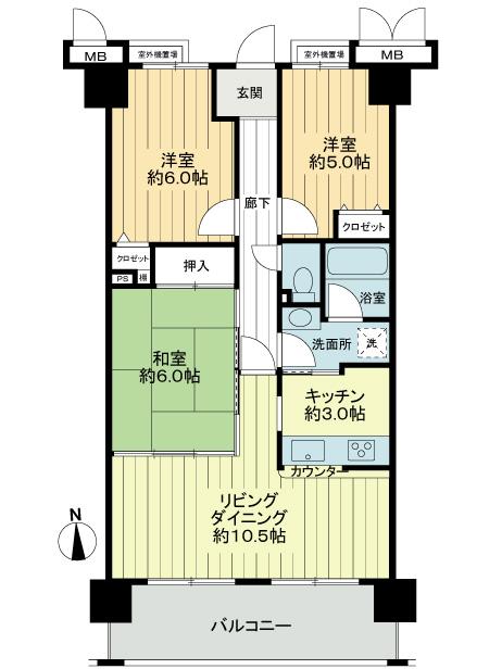 Floor plan. 3LDK, Price 19,800,000 yen, Footprint 66 sq m , Balcony area 10.2 sq m