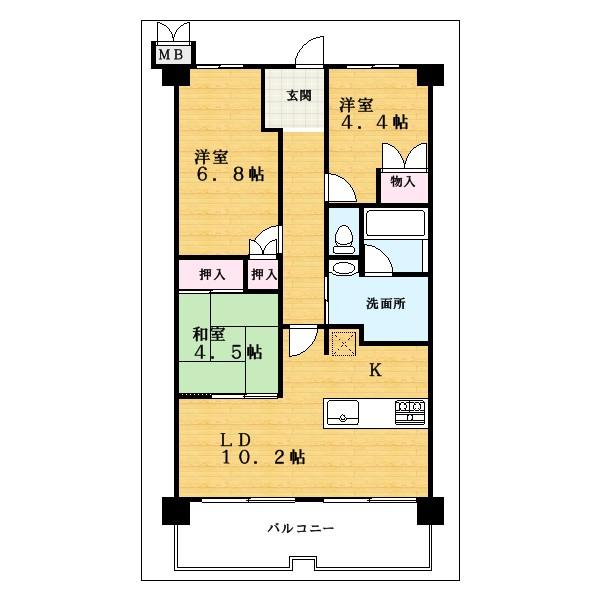 Floor plan. 3LDK, Price 15.7 million yen, Occupied area 62.92 sq m , Balcony area 8.4 sq m