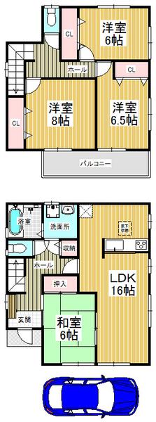 Floor plan. 20.8 million yen, 4LDK, Land area 112.41 sq m , Because of building area 105.99 sq m south-facing, Good per sun