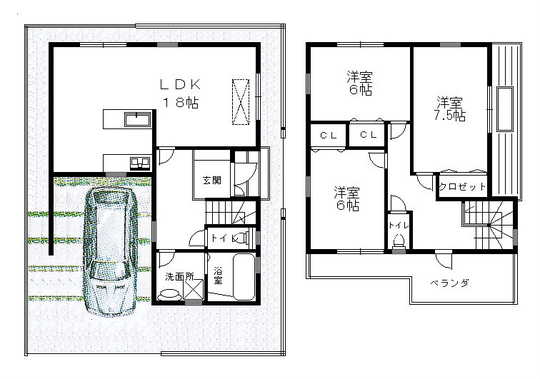 Floor plan. 23.8 million yen, 3LDK, Land area 100.24 sq m , Building area 93.69 sq m large vehicles can also be happy to parking ^^