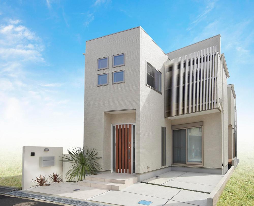 Local appearance photo. Local model house exterior aluminum lattice accents simple modern design.