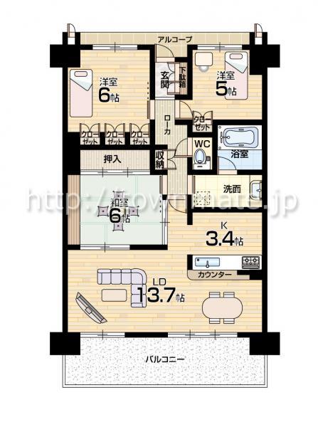 Floor plan. 3LDK, Price 19,800,000 yen, Occupied area 75.09 sq m , Balcony area 12.92 sq m Floor