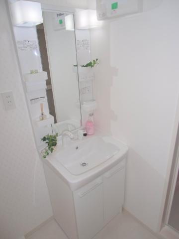 Wash basin, toilet. It had made vanity