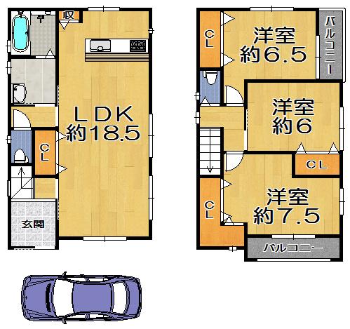 Floor plan. 33,800,000 yen, 3LDK, Land area 77.61 sq m , Building area 90.85 sq m