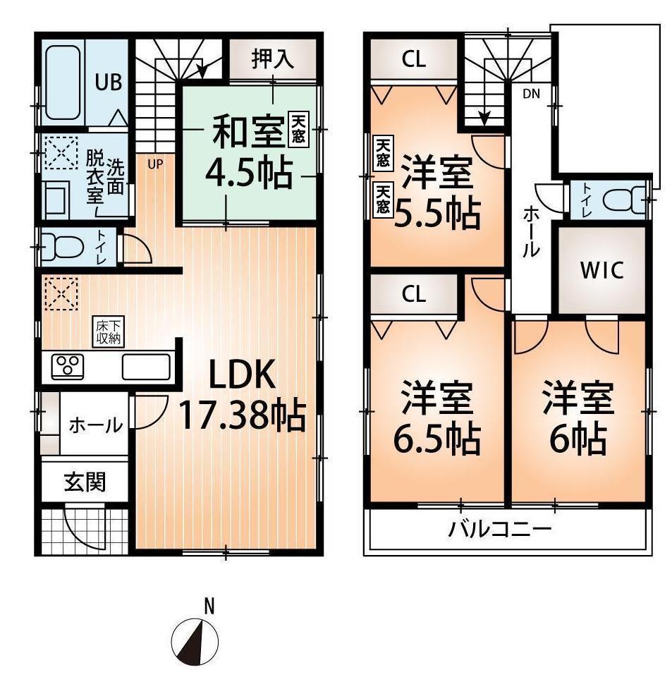 Floor plan. (Morofuku ・ 1 Building), Price 29,800,000 yen, 4LDK, Land area 110.9 sq m , Building area 97.7 sq m