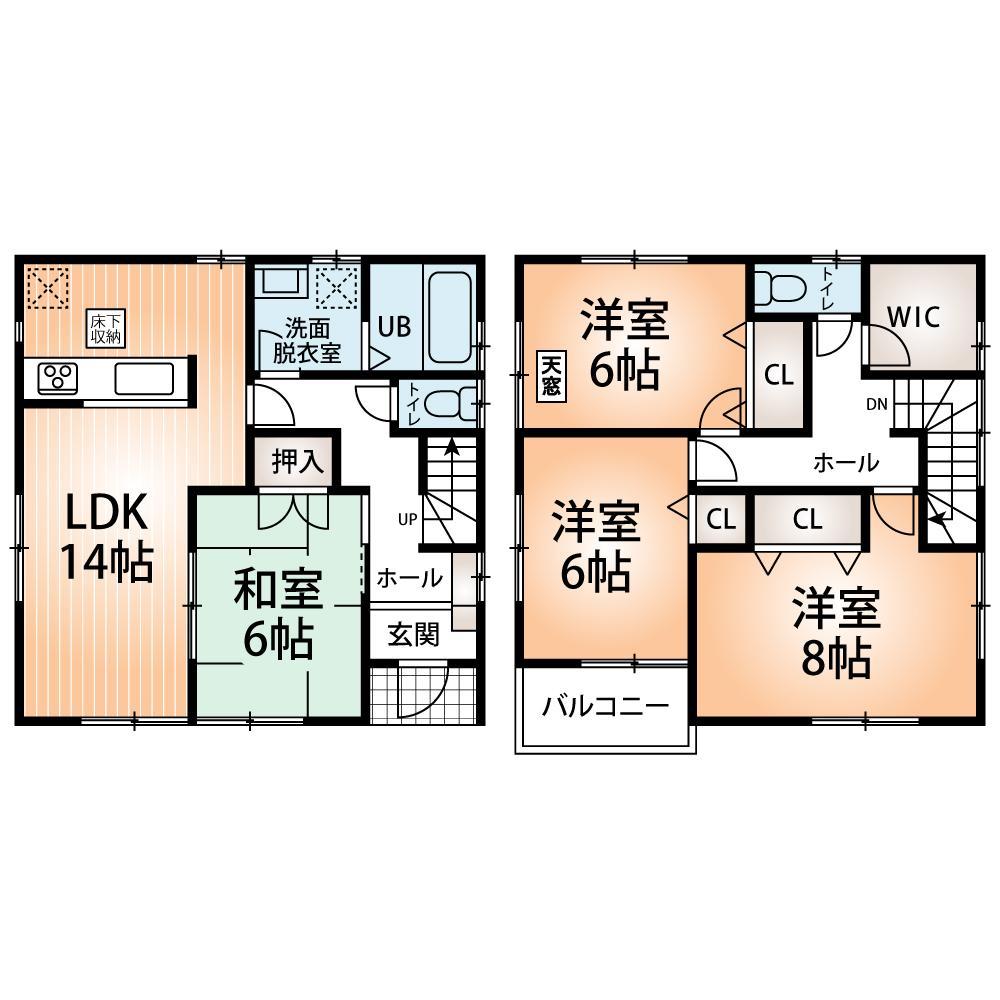 Floor plan. (Morofuku ・ 2 Building), Price 30,800,000 yen, 4LDK, Land area 93.77 sq m , Building area 101.85 sq m