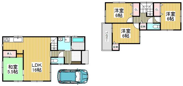 Floor plan. 25,800,000 yen, 4LDK, Land area 93.85 sq m , Building area 93.69 sq m total living room with storage space