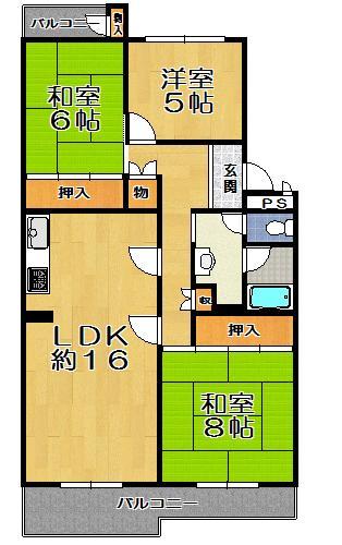 Floor plan. 3LDK, Price 15.5 million yen, Occupied area 84.82 sq m , Balcony area 12.63 sq m