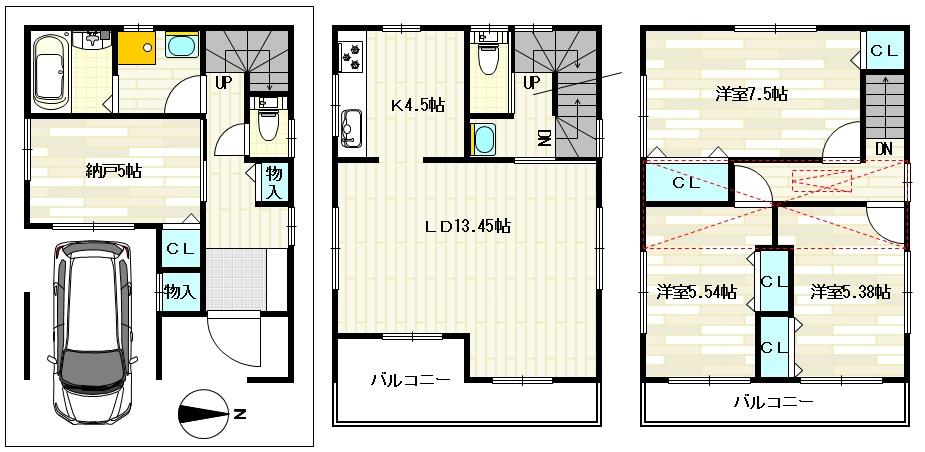 Floor plan. 25,300,000 yen, 4LDK, Land area 77.93 sq m , Building area 116.56 sq m