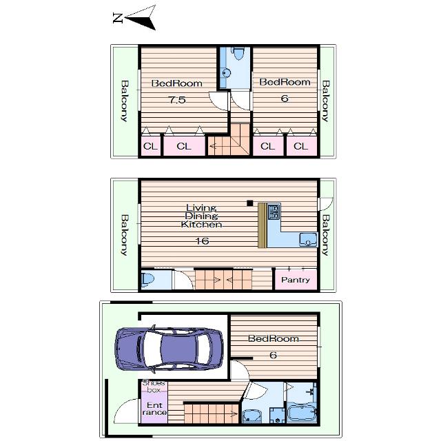 Floor plan. 24,800,000 yen, 3LDK, Land area 54.66 sq m , Building area 97.56 sq m