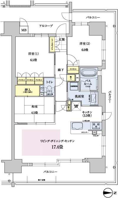Floor: 3LDK, occupied area: 74.61 sq m, Price: 29.5 million yen