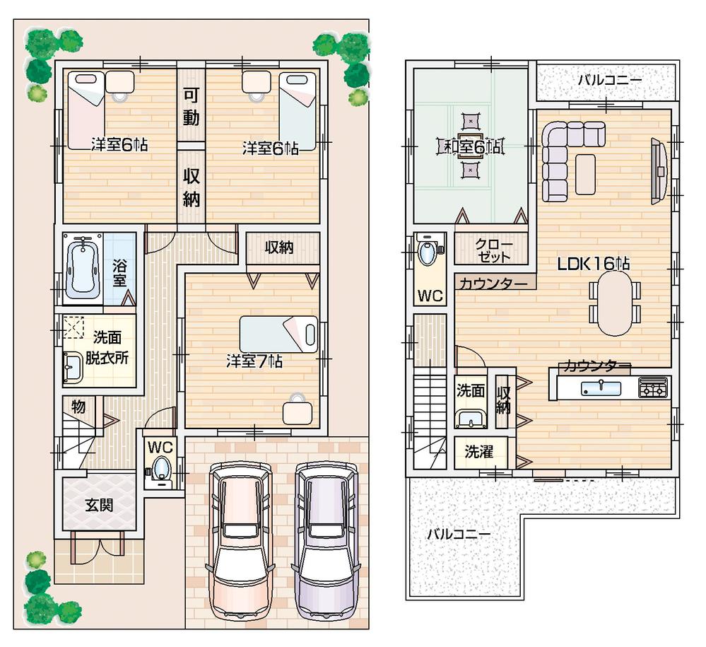 Floor plan. 25,800,000 yen, 4LDK, Land area 89.16 sq m , Building area 70 sq m two-story + car 2 cars can park!