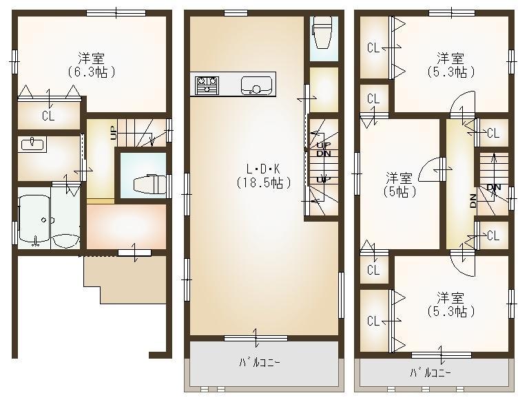 Floor plan. Price 23,300,000 yen, 4LDK, Land area 62.25 sq m , Building area 95 sq m