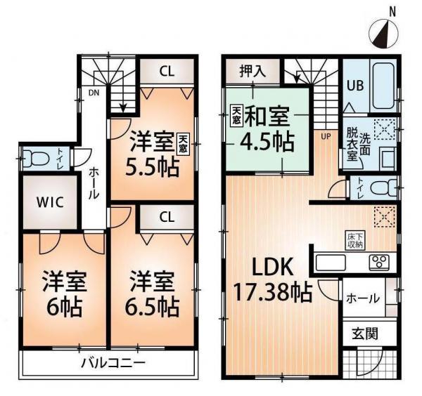Floor plan. 28.8 million yen, 4LDK, Land area 114.37 sq m , With a building area of 97.7 sq m Pledge LDK17.38, Spacious floor plan of 4LDK