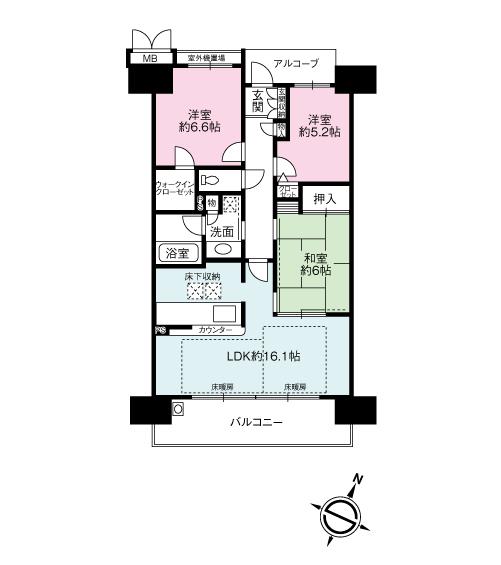 Floor plan. 3LDK, Price 24,800,000 yen, Occupied area 74.15 sq m , Balcony area 12.54 sq m