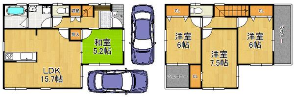 Floor plan. 23.8 million yen, 4LDK, Land area 95.05 sq m , Building area 92.34 sq m