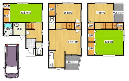 Floor plan. 11,980,000 yen, 4LDK, Land area 67.19 sq m , Building area 98.81 sq m 2013 October completely renovated, It is immediately Available. 
