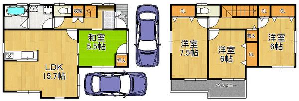 Floor plan. 23.8 million yen, 4LDK, Land area 95.33 sq m , Building area 93.55 sq m
