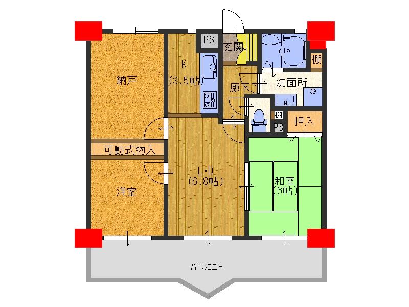 Floor plan. 3LDK, Price 9.5 million yen, Occupied area 59.04 sq m , Balcony area 12.72 sq m