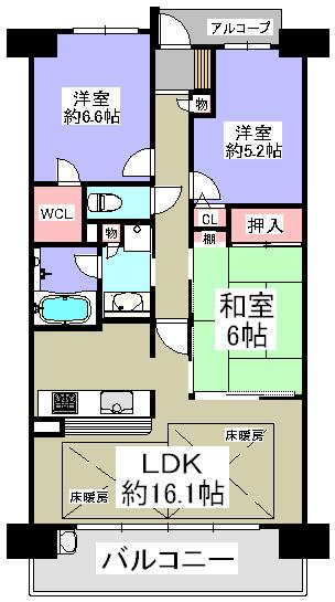 Floor plan. 3LDK, Price 25,800,000 yen, Occupied area 74.15 sq m , Balcony area 12.54 sq m