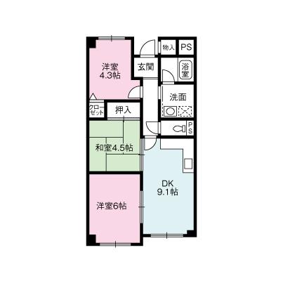 Floor plan. 3LDK, Price 9.98 million yen, Occupied area 55.01 sq m , Balcony area 8.48 sq m