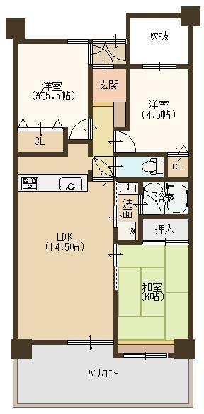 Floor plan. 3LDK, Price 11 million yen, Occupied area 65.65 sq m , Balcony area 6.1 sq m floor plan here