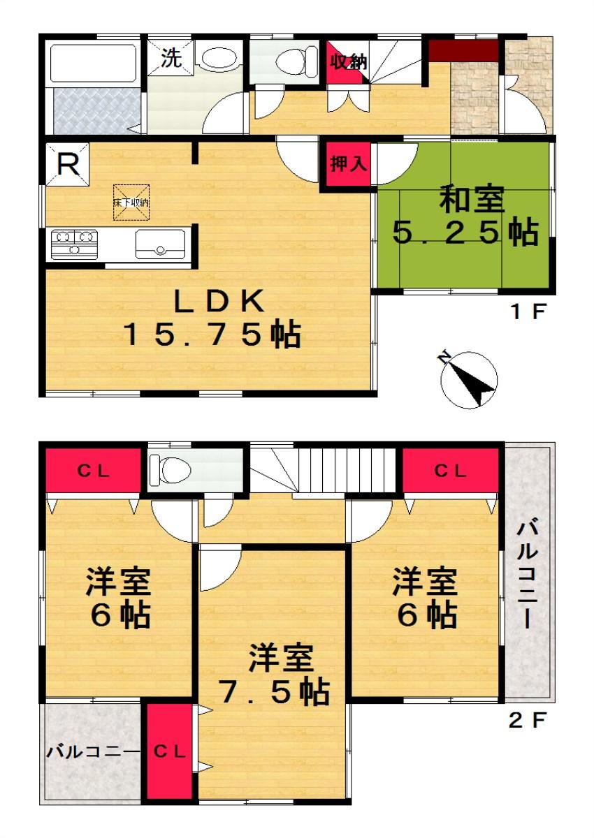 Floor plan. (No. 1 point), Price 23.8 million yen, 4LDK, Land area 95.05 sq m , Building area 92.34 sq m