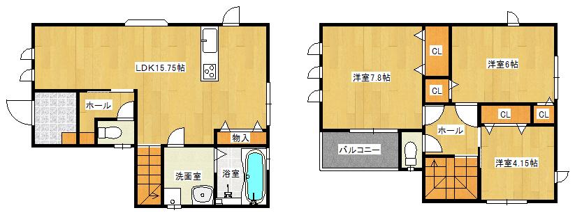 Floor plan. 21.5 million yen, 3LDK, Land area 82.57 sq m , Building area 81.15 sq m LDK15 quires more, Yes back door, There are toilet two Kasho.