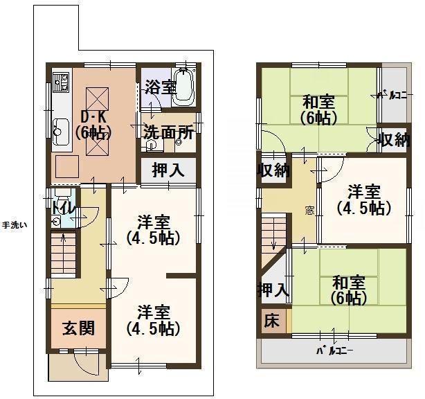 Floor plan. 5,980,000 yen, 5DK, Land area 57.47 sq m , Building area 74.52 sq m floor plan here
