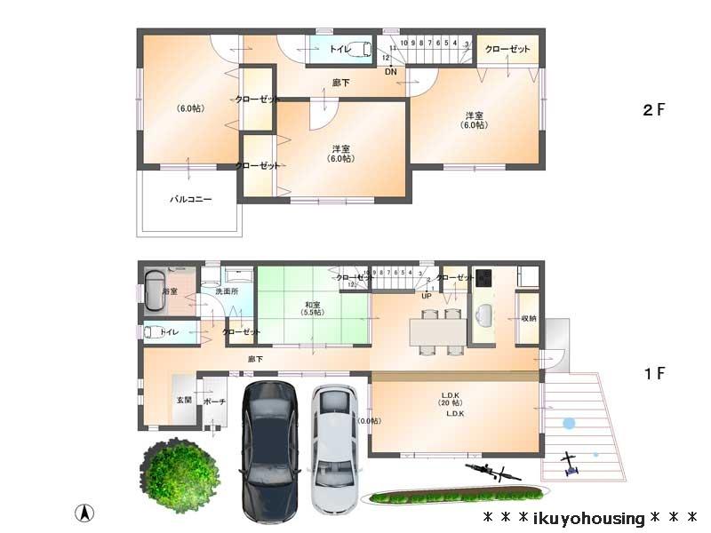 Construction completion expected view. Building plan example (No. 1 place) building set price      30,800,000 yen