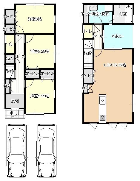 Floor plan. 24,800,000 yen, 3LDK, Land area 84.69 sq m , Building area 85.85 sq m