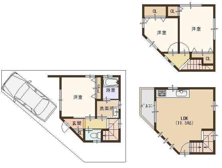 Floor plan. 12 million yen, 3LDK, Land area 41.32 sq m , Building area 64.38 sq m floor plan here