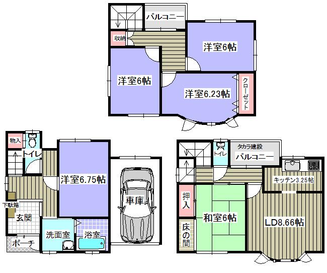 Floor plan. 13.5 million yen, 5LDK, Land area 59.6 sq m , Building area 108.46 sq m