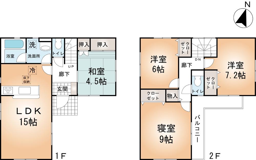 Floor plan. (1 Building), Price 24,800,000 yen, 4LDK, Land area 130.01 sq m , Building area 150 sq m