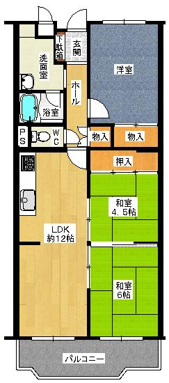 Floor plan. 3LDK, Price 10.8 million yen, Occupied area 66.28 sq m , Balcony area 7.45 sq m