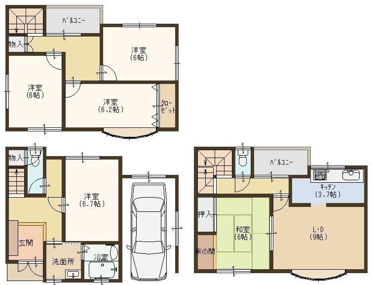 Floor plan. 13.5 million yen, 5LDK, Land area 59.6 sq m , Building area 108.46 sq m floor plan here