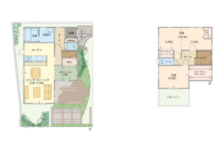 Floor plan. It was loved by the wind and the sun, Southern slope location. 39 security Town birth of family! Approach path of the car into the town is limited to one place, In addition all of the road width by more than 6.7m safety is also taken into account (Cityscape Rendering)