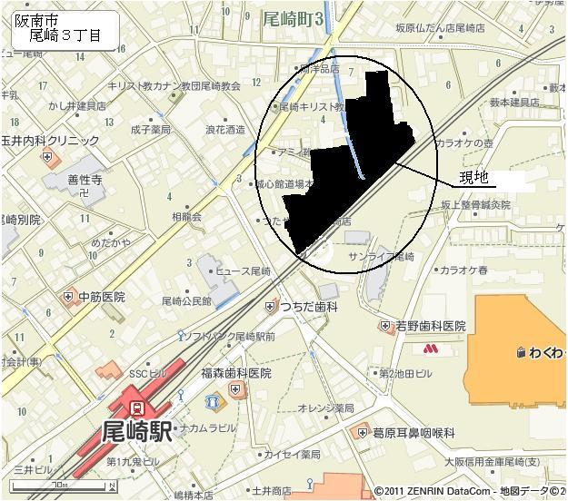 Local guide map. Nankai Main Line is a 5-minute walk from "Ozaki Station"