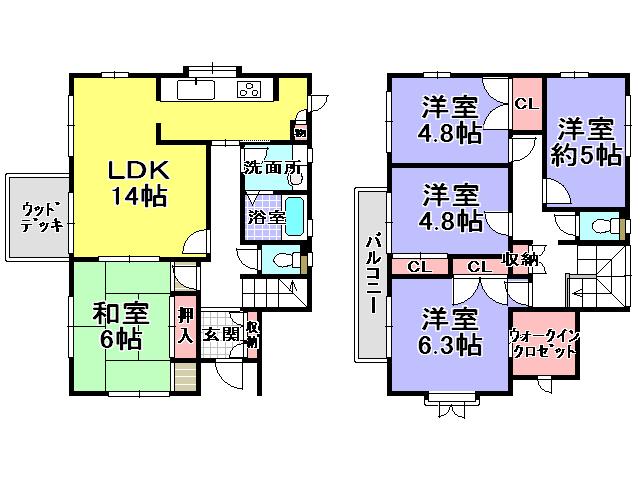 Floor plan. 18,800,000 yen, 5LDK, Land area 173.45 sq m , Building area 124.48 sq m