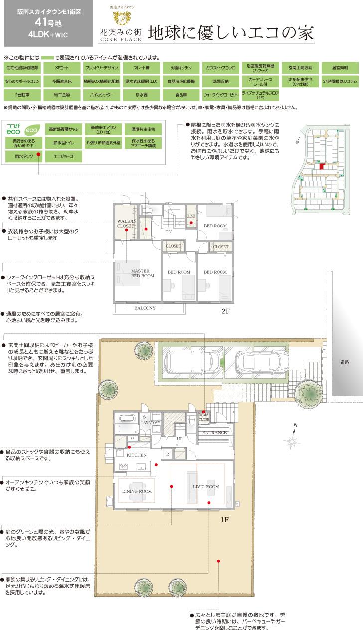 Floor plan.  [No. 41 place] So we have drawn on the basis of the Plan view] drawings, Plan and the outer structure ・ Planting, such as might actually differ slightly from.  Also, furniture ・ Car, etc. are not included in the price. (WIC: walk-in closet)