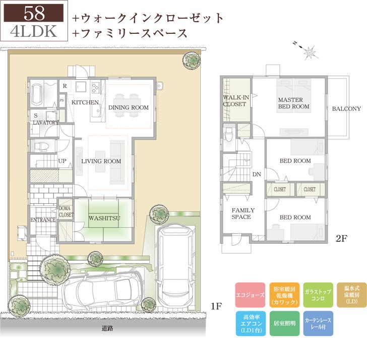 Floor plan.  [58 No. land] So we have drawn on the basis of the Plan view] drawings, Plan and the outer structure ・ Planting, such as might actually differ slightly from.  Also, furniture ・ Car, etc. are not included in the price.
