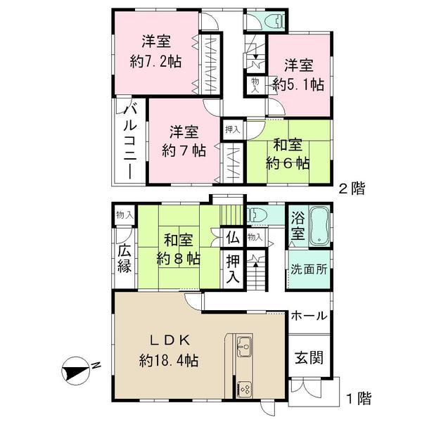 Floor plan. 12.8 million yen, 5LDK, Land area 185.06 sq m , Building area 132.49 sq m