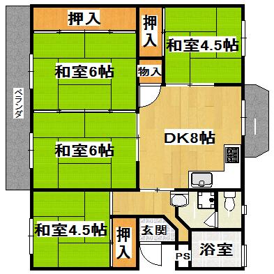 Floor plan. 4DK, Price 3 million yen, Occupied area 65.91 sq m , Balcony area 9.78 sq m