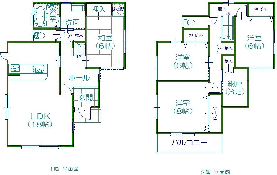 Between the No. 3 destination floor plan. A shorter flow line of the water around is taken between easy to housework. Japanese-style room is convenient independent. Between the No. 3 destination floor plan.
