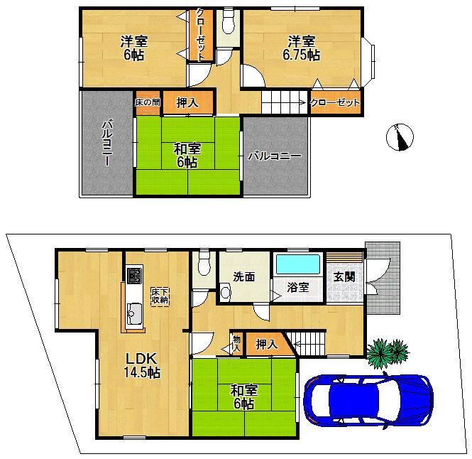 Floor plan. 14.8 million yen, 4LDK, Land area 101.66 sq m , Building area 96.39 sq m