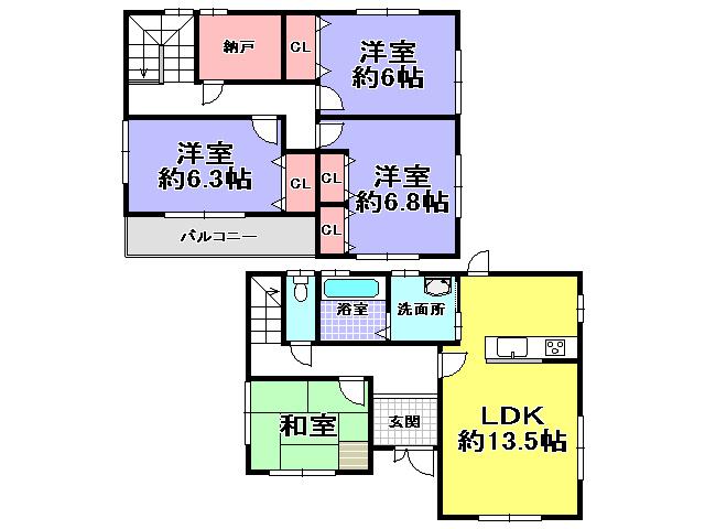 Floor plan. 20.8 million yen, 4LDK, Land area 223.51 sq m , Building area 117.3 sq m